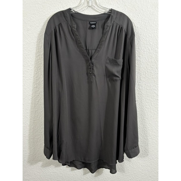 Torrid Blouse Womens 3X Gray Long Sleeve Tunic Top V Neck Relaxed Plus Size - Picture 1 of 8